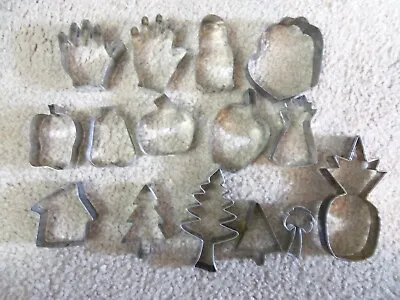 Vintage 15 Metal Cookie Cutters HANDS Foot HOUSE Trees MITT Pineapples FRUIT Etc • $11.99