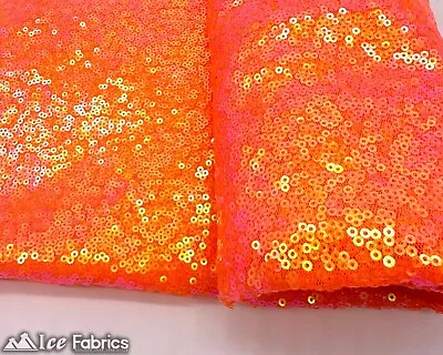 Iridescent Neon Orange Mini Sequin Fabric By The Yard On Mesh Fabric • $16.99