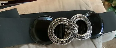 Unbranded Women’s Elestic Belt 2.5” W. Sz.Lg Black Patent Leather&Silver Buckle • $13.50