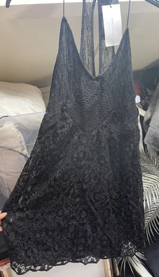 £12 • Buy Zara Woman Lace Details Strappy Black Mini Dress Size L V Neck Button RRP €50