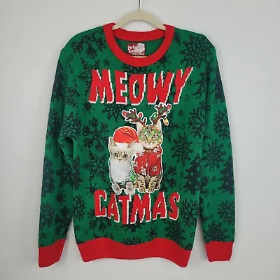 Party Sweater Dec. 25th Meowy Catmas Grapic Ugly Christmas Sweater Size Medium • $22.38