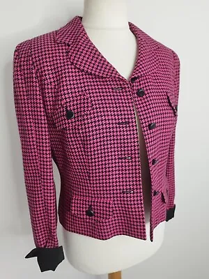 MANSFIELD Jacket Houndstooth Check Vintage Retro 40s UK 14 Pink Black Wool Silk • £24