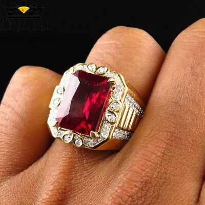 18KT Yellow Gold Filled Vintage Big Red 3AAA+ CZ Men's Wedding Engagement Ring • $28.49