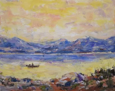 Art Original Oil Painting RM Mortensen Landscape  The Canoe  River Sunset • $19.99