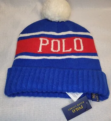 Polo Ralph Lauren Men's Blue Red White Pom Pom Beanie Hat One Size New • $51.27