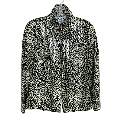 Exclusively Misook Animal Print Faux Leather Zip Jacket Clear Sequin Women XS P • $51.80