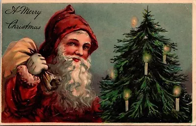 $22.95 • Buy SANTA CLAUS With CANDLE-LIT TREE &  SACK~Antique PFB  Christmas Postcard-d809