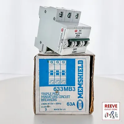 MEM 633MB3 Distribution Board MCB | 63A | 3P | Type 3 | Memshield | T633 633MC • £279.99