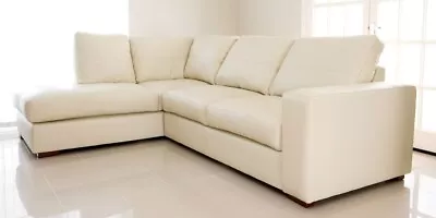 £699 • Buy New - Westpoint - Corner Sofa - Cream - Faux Leather -left Hand Side