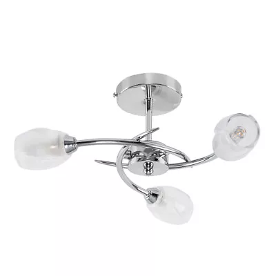 Modern Polished Chrome 3 Way Ceiling Light Swirl Design Lamp Glass Shades • £25.99