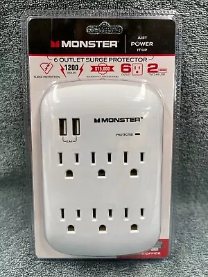 Monster Just Power It Up 0 Ft. L 6 Outlets Wall Tap Surge Protector W/USB White • $10.99