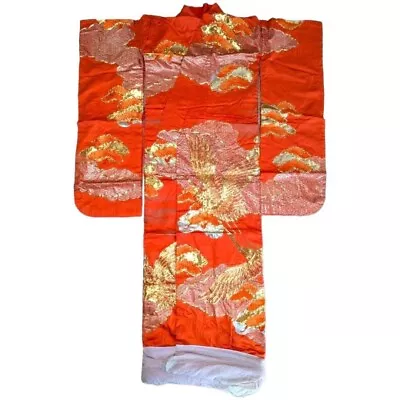 Vintage Japanese Kimono Uchikake Gorgeous Wedding Flying Red Gold Crane  (u71) • $199