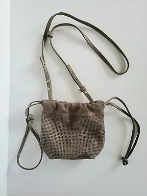 Monserat De Lucca Perforated Bucket Crossbody Bag Purse Gray Shimmer Tone Small • $21.60