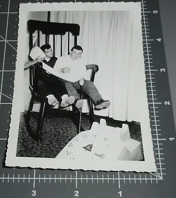 1950's Men W/ GIANT BELL TELEPHONE Display EDITH ANN ROCKING CHAIR Vintage PHOTO • $18.95