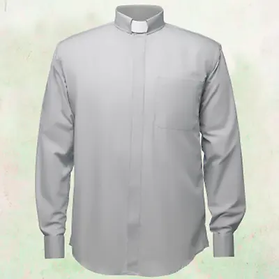 Men's Tab Collar Clergy Preacher Clerical Priest Shirt Long Sleeves *Grey*  • $24.95