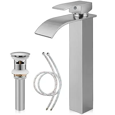 Tall Bathroom Vessel Sink Faucet With Pop Up Drain Brushed Nickel For Bowl Sink • $61.96