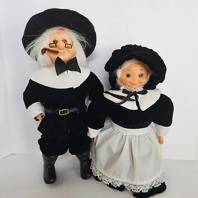 VTG Dish Soap Bottle Doll Thanksgiving Pilgrim Couple Hand Made Kitsch Set Of 2 • $24.73