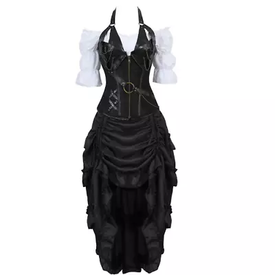 Corset Steampunk Dress Bustiers Corset Skirt Three-piece Leather Pirate Lingerie • $254.20