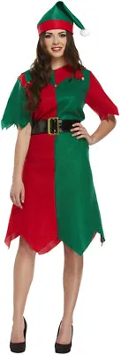 £3.99 • Buy Adult's Christmas Elf Costume: Red & Green Festive Dress & Hat Fancy Dress Party