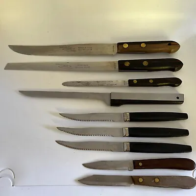 9 Knife Set Vtg Stainless Steel Kitchen Knives Miracle Edge Extra Thin Paring • $45.99