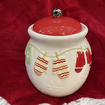 Vintage Hallmark Christmas Cookie Jar Mittens Clothesline Jingle Bell Christmas • $18.81