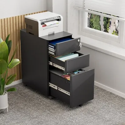 3 Drawer Vertical Metal Mobile File Storage Cabinet W/ Wheels &Lock (Assembled.) • $89.99