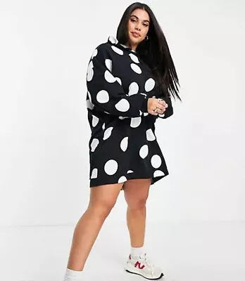 $24 • Buy ASOS Design Curve Black White Hoodie Sweat Dress Giant Spot Print Plus Size 22