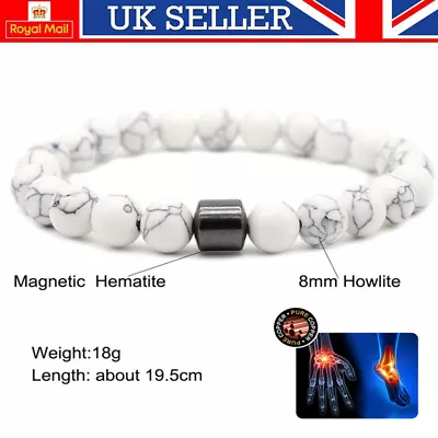 Magnetic Healing Hematite Howlite Bead Bracelet Bangle Pain Relief Weight Loss • £3.99