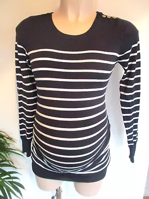 H&m Mama Maternity Navy & White Stripe Jumper Top Size S 8-10 • £7