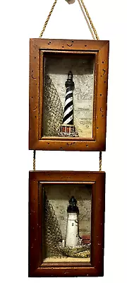 Vintage Lighthouse Nautical Seine Double 2 Wall Hanging Shadow Boxes • $25