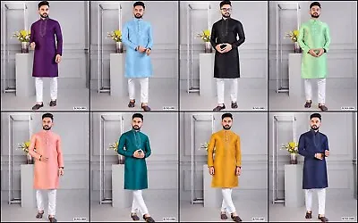 Wedding Ethnic Readymade Corian Silk Kurta & Cotton Payjama For Men's 16-MK1 • £27.99