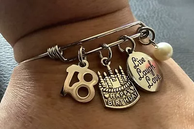 Modern 18th Birthday 4 Charm Adjustable Bangle Bracelet  • £4.99