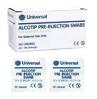 100x Universal Alcotip Pre Injection IPA Alcohol Swabs Antiseptic 70% Isopropyll • £4.97