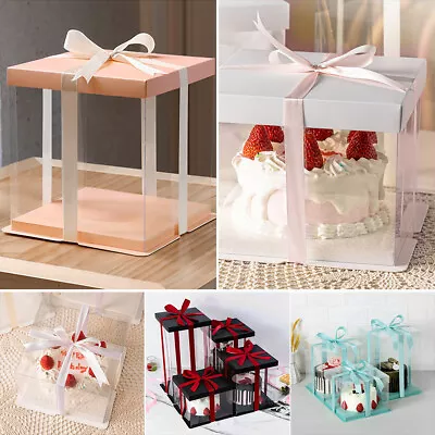 6/8/10/12inch Clear PVC Gift Boxes  Cake Box Transparent Present Packaging Box • £5.94