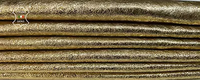 METALLIC GOLD CRINKLED CRISPY ROUGH Goatskin Leather 2 Skins 12sqf 1.2mm #B7191 • $58