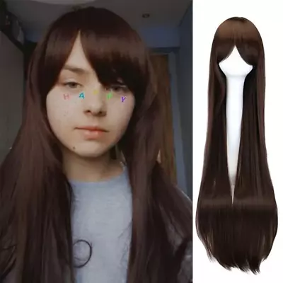 Long Straight Cosplay Wig Black Purple Black Red Pink Blue Dark Brown 100 Cm Syn • $31.66