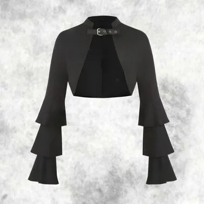 New Gothic Black Buckle Collar Flared Sleeve Bolero Shrug Top Size 4XL 24 26 28 • $37.34