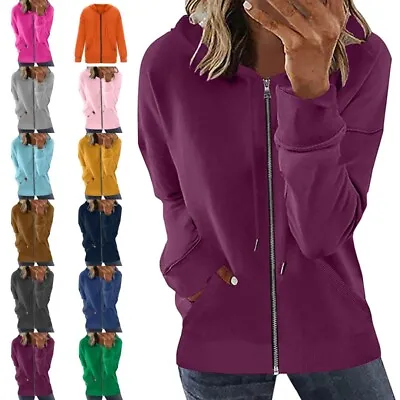 Womens Long Sleeve Zip Up Hoodie Tops Ladies Casual Loose Hooded Sweatshirt Coat • £14.59