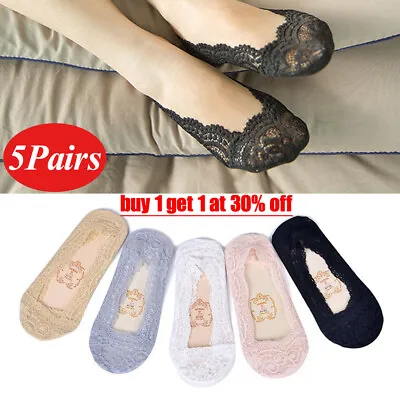 5Pairs Woman Ladies Footsies Shoe Liners Invisible Socks Anti-Slip Silky Sheer • £4.39