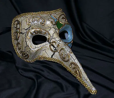 £11.99 • Buy Mens Long Nose Masquerade Mask Halloween Venetian Mardi Gras Vintage Ivory Gold