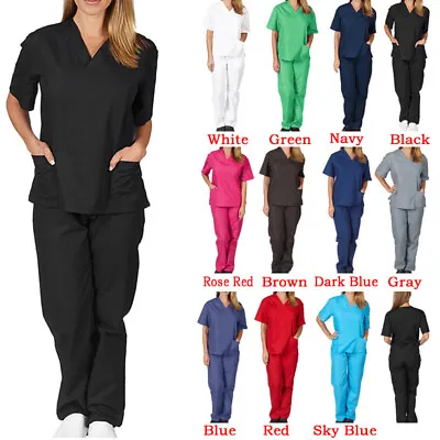 £14.75 • Buy Mens Womens 2 Piece Suit Hospital Medical Doctor Nurse Uniform Scrubs Top& Pants