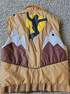 Vintage St. Moritz Puffer Vest Skiing Ski Sunrise Brown Snap Up Collar • $40