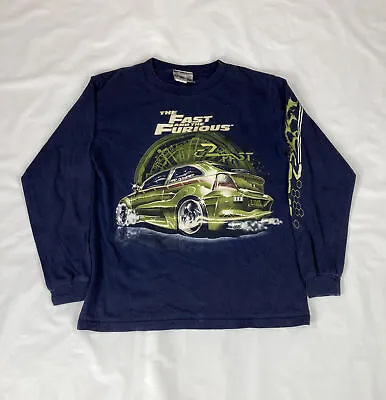 VTG The Fast & Furious Youth Long Sleeve Shirt Sz M Blue USA Made Vin Diesel • $29.99