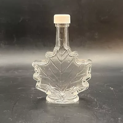 Vintage Maple Leaf Embossed Shape Empty Clear Glass Jar 8oz Syrup Bottle +  Lid • $8