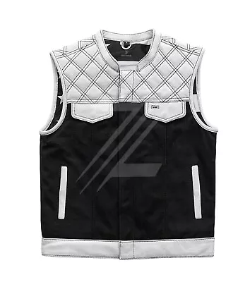 New Men's White Cowhide Leather Bikers Vest Diamond Quilted Motorcycle Club Vest • $162