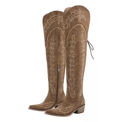 Vintage Cowboy Over The Knee High Boots Womens Block Heel Pointy Toe Thigh Boots • $89.99