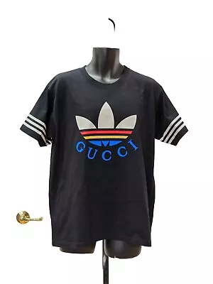 GUCCI X Adidas Metamorfosi Black Logo Over T-Shirt Jersey Men's Size S - M Auth  • $439.99