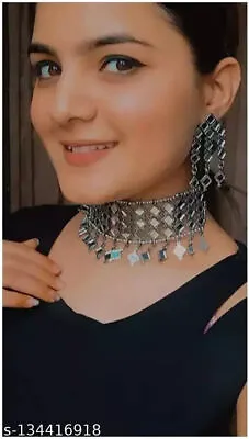 $20.88 • Buy Indian Traditional Mirror Choker Necklace  Earrings For Women/girls Party Wear