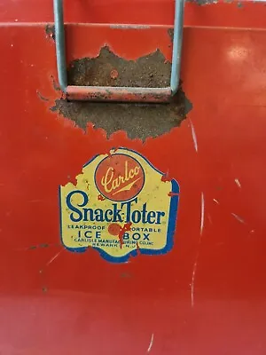 Vintage Carlco Red Metal Snack Toter Portable Ice Box Cooler 1940s • $75