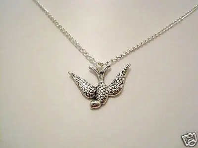 SWALLOW BIRD Ditsy Necklace Silver Plated 18  Chain Tattoo Sailor Jerry Flying  • £4.99